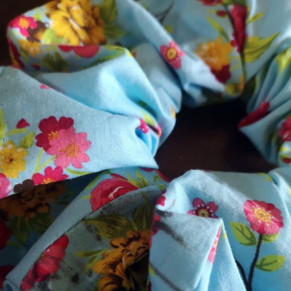 Handmade Blue Floral Scrunchie - 3" Wide - Image 3