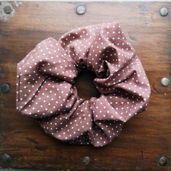 Handmade Brown Dotty Scrunchie - 2 1/2" Wide