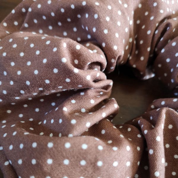 Handmade Brown Dotty Scrunchie - 2 1/2" Wide - Image 3