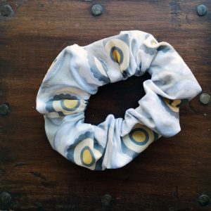 Handmade Grey and Yellow Retro Circles Scrunchie - 2 1/2" Wide