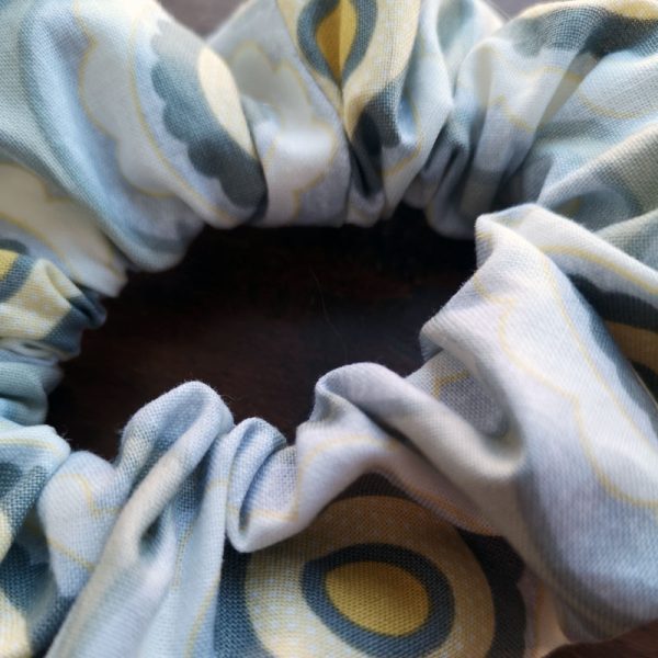 Handmade Grey and Yellow Retro Circles Scrunchie - 2 1/2" Wide - Image 3