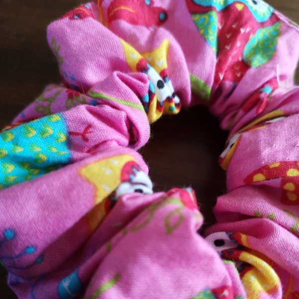Handmade Pink Owl Scrunchie - 2 1/2" Wide - Image 3
