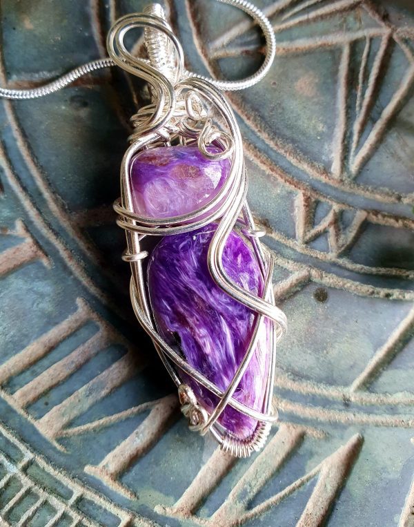 Charoite double stone pendant