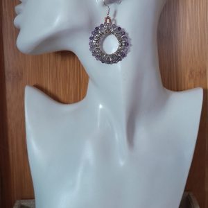Amethyst beaded hoop earrings