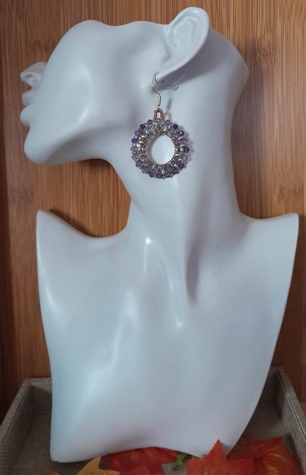 Amethyst beaded hoop earrings