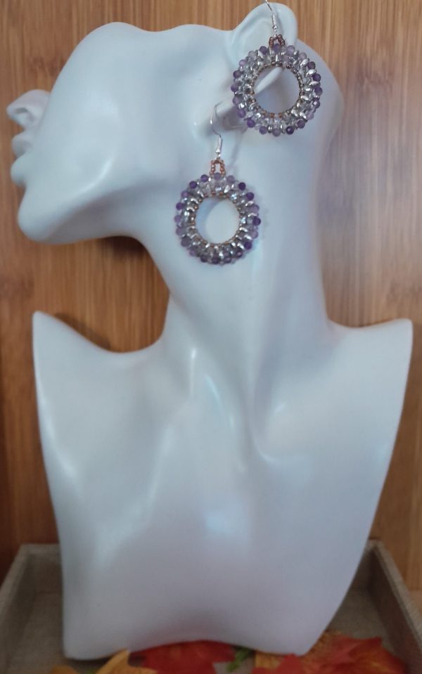 Amethyst beaded hoop earrings - Image 2