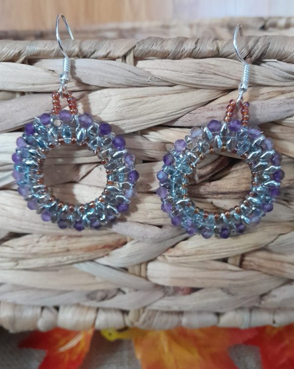 Amethyst beaded hoop earrings - Image 3
