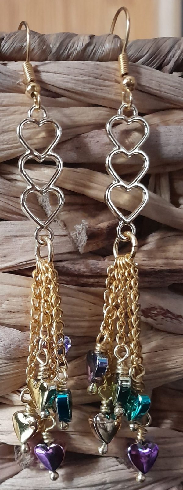 Rainbow Hematite Golden Heart Earrings - Image 3