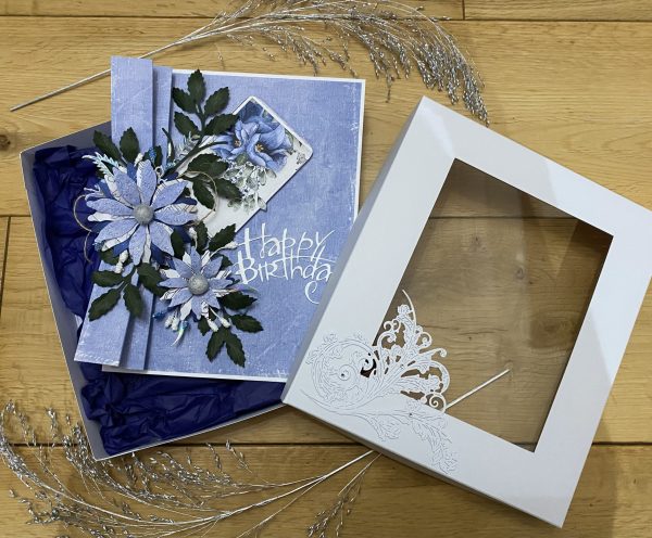 Boxed Birthday Card -Powder blue floral