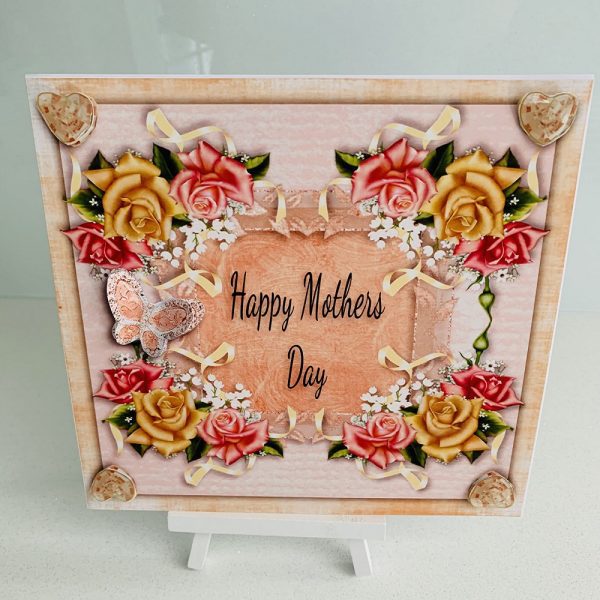 Handmade Mothers Day 8x8 Greeting Card Rose Bouquet