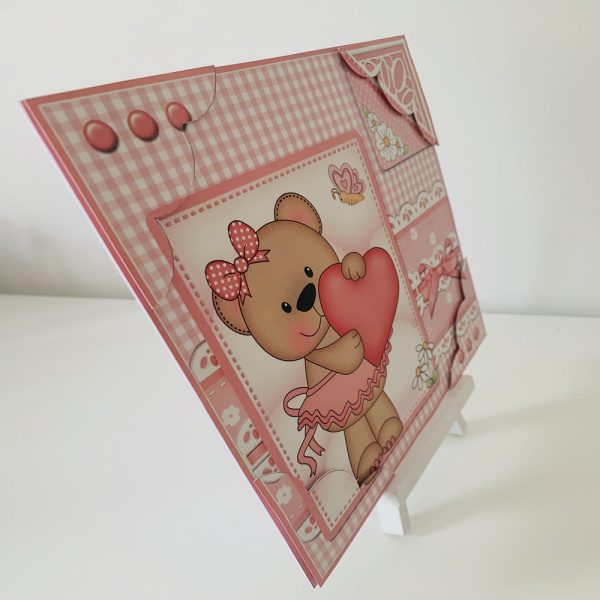Handmade Greeting Card, Happy Birthday/New Baby Cute Teddy for Girls 7x7 - Image 3