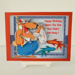 Handmade 3D decoupaged birthday, fishing themed, greeting card