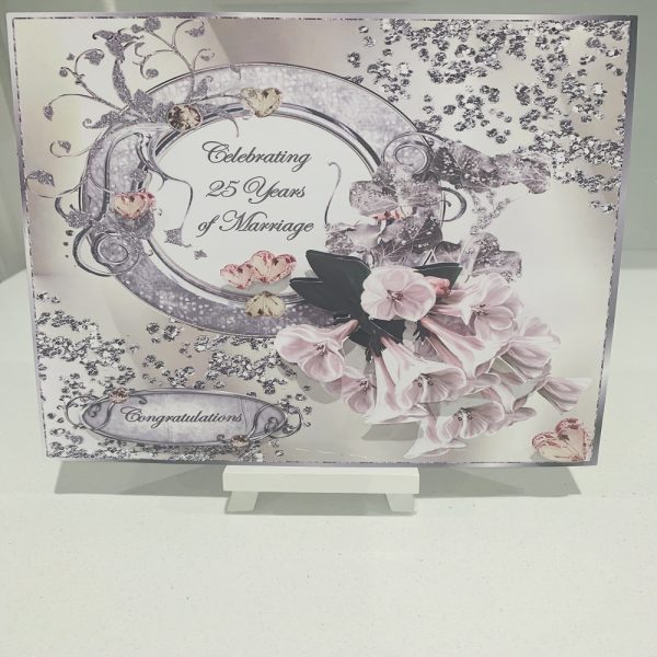 Handcrafted 25th Silver Wedding Anniversary Greeting Card