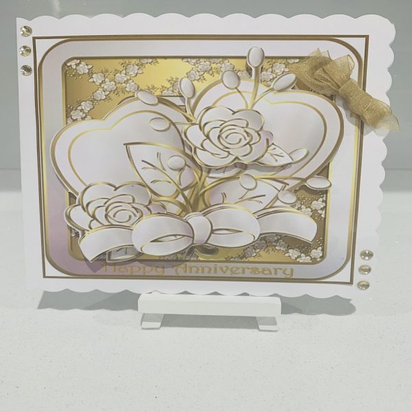 Handcrafted 3D Decoupage Wedding Anniversary Greeting Card.