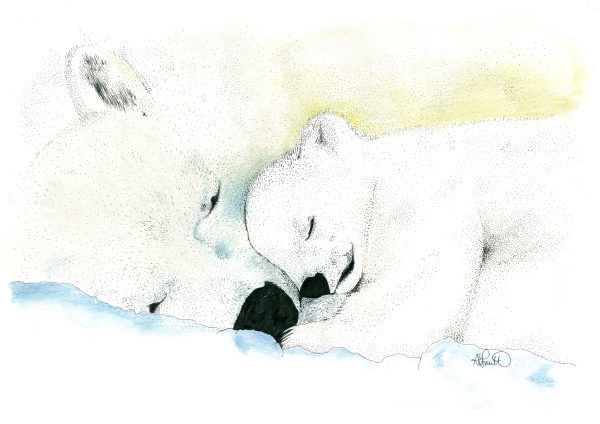 Cuddle with Mum Polar Bear Artwork Print - 2 sizes available