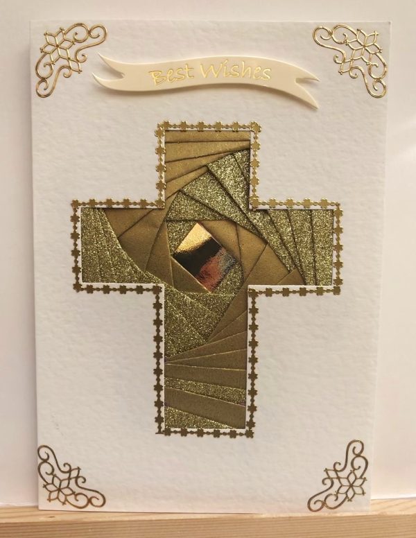 Gold cross iris folding Greetings Card