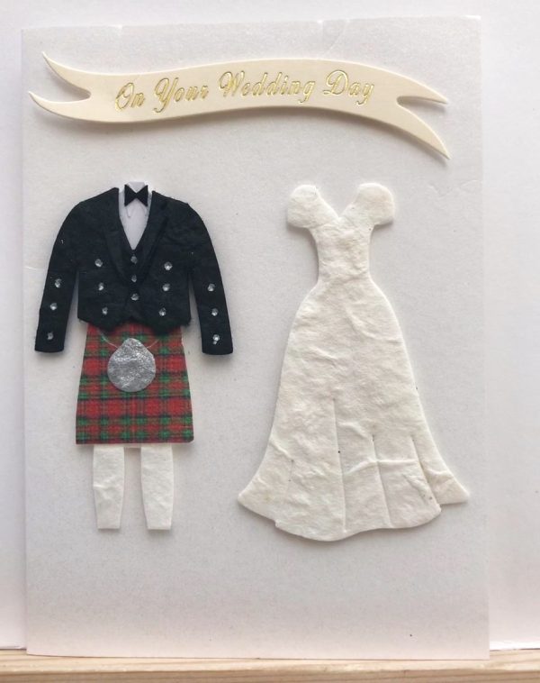 red tartan kilt wedding card
