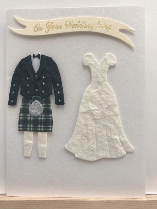 yellow/green tartan kiltwedding card