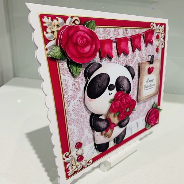 Handmade 3D Decoupage Valentines Day Cute Panda 8x8 Greeting Card - Image 2