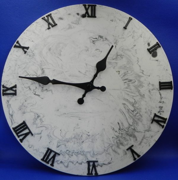 12" Round Clock. Black and White Marble Effect. - Image 3