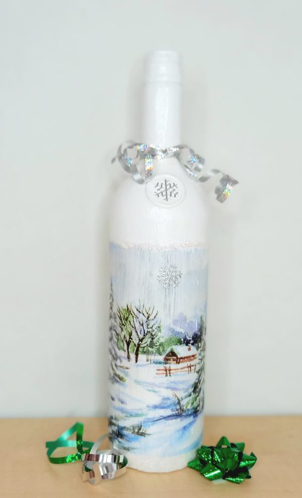 Decoupage wine bottle