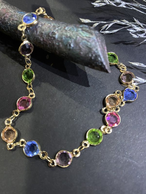 Sparkly Multicoloured Fashion Bracelet made with Glass beads -Champagne Gold  effect - Image 3