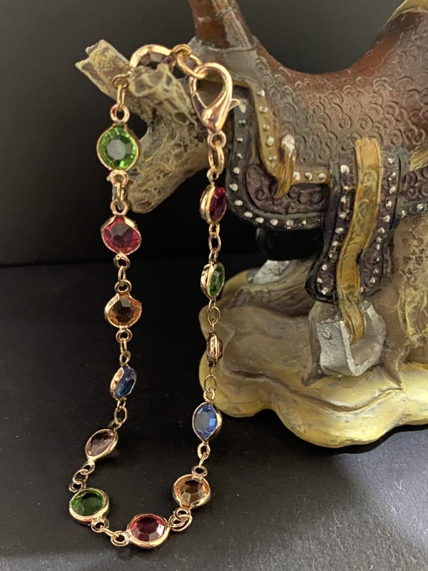 Sparkly Multicoloured Fashion Bracelet made with Glass beads -Champagne Gold  effect - Image 4