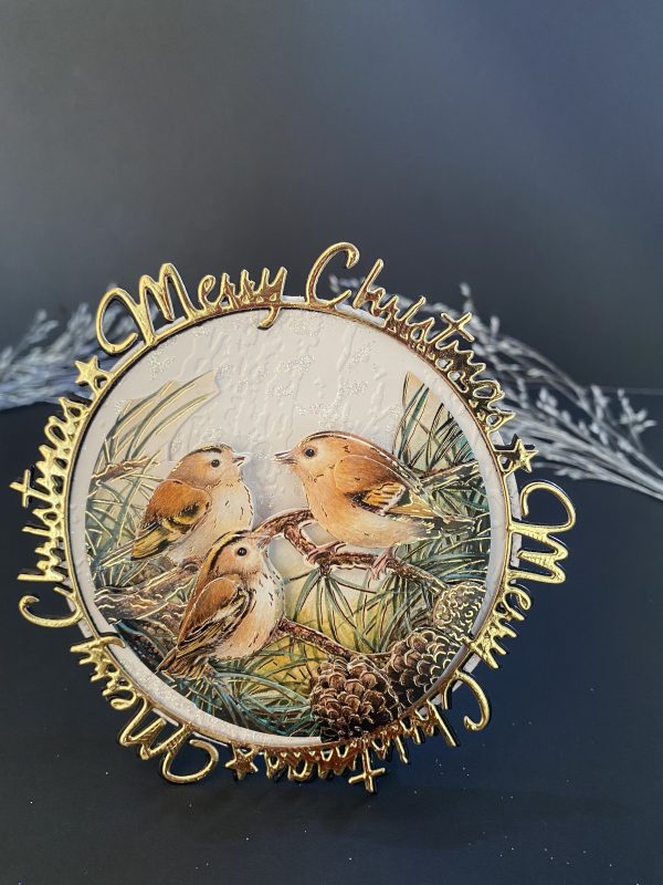3D Delightful Birds Decoupaged  / framed Christmas Card. - Image 3