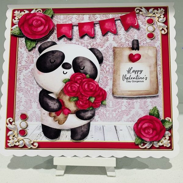 Handmade 3D Decoupage Valentines Day Cute Panda 8x8 Greeting Card