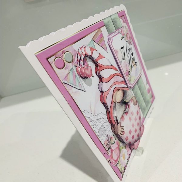Handmade 3D Decoupage Valentines Day 8x8 Greeting Card Gnome Theme - Image 2
