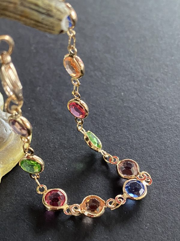 Sparkly Multicoloured Fashion Bracelet made with Glass beads -Champagne Gold  effect - Image 2
