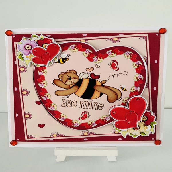 Handmade 3D Decoupage Valentines Day Bee Mine Valentine 7x7 Greeting card