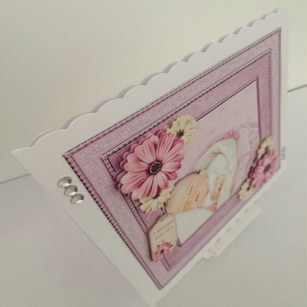 Baby Girl Handmade 8x8 Scalloped Edge Decoupage Greeting Card - Image 2