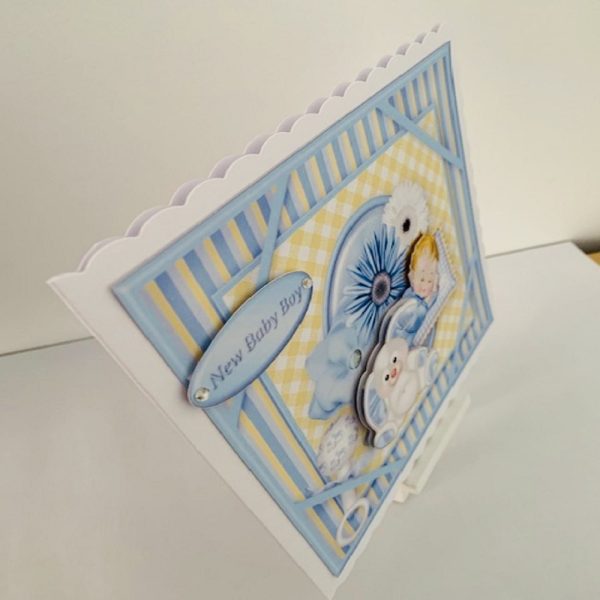 It’s A Boy / New Baby Boy Handmade 8x8 Scalloped Edge Decoupage Greeting Card  - Image 2