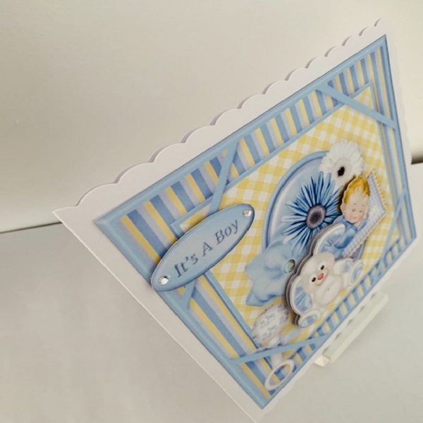 It’s A Boy / New Baby Boy Handmade 8x8 Scalloped Edge Decoupage Greeting Card  - Image 4