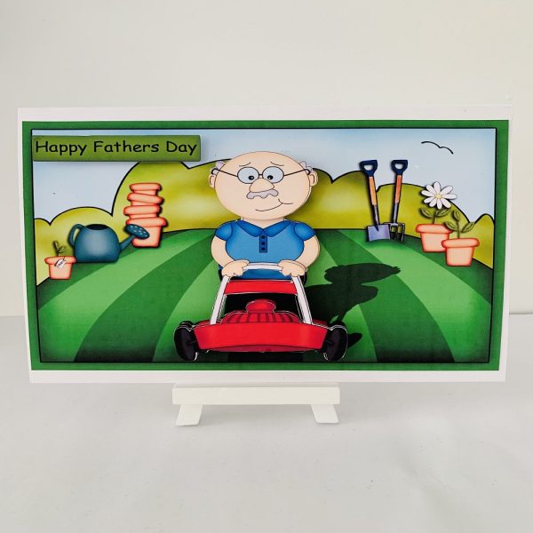Happy Fathers Day Handmade Greeting 8x6 - Mowing the Lawn