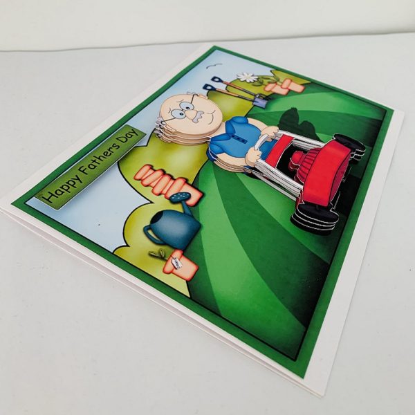 Happy Fathers Day Handmade Greeting 8x6 - Mowing the Lawn - Image 2