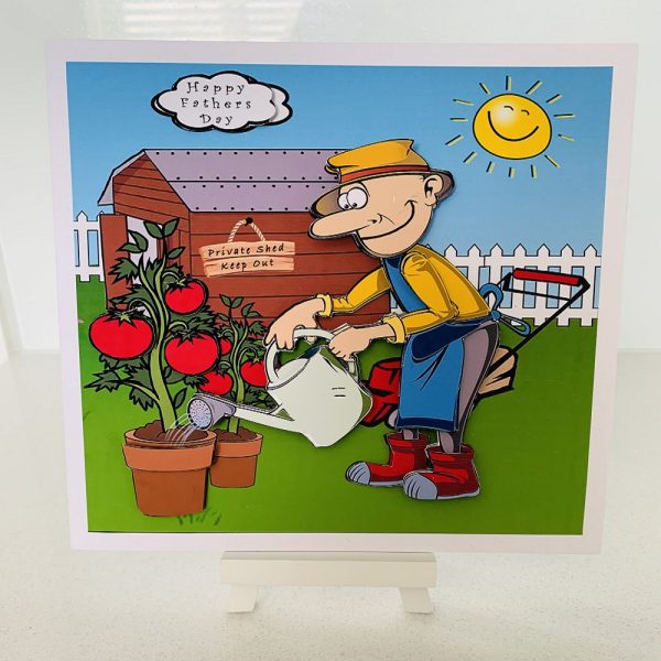 Happy Birthday / Fathers Day Handmade Gardening Themed Greeting 7x7 Square Card 3D Decoupage