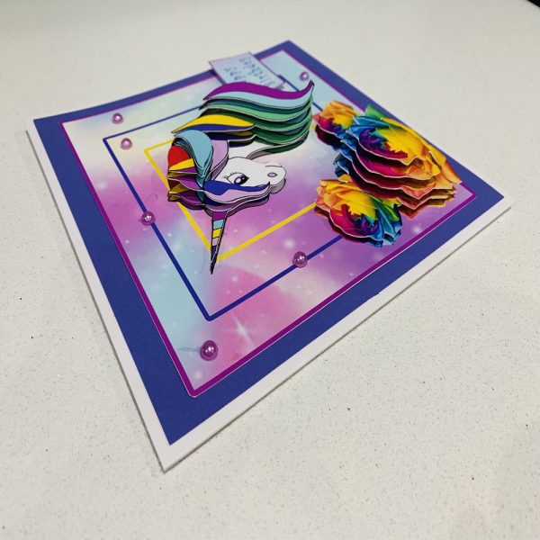 Handcrafted 3D Decoupage Happy Birthday Unicorn Greeting Card 7x7 - Image 2
