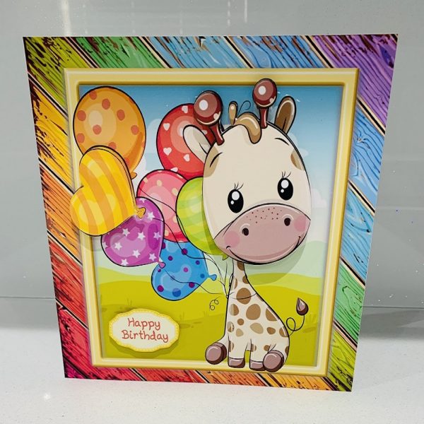 Handmade 3D Decoupage Happy Birthday Giraffe 8x8 Greeting Card
