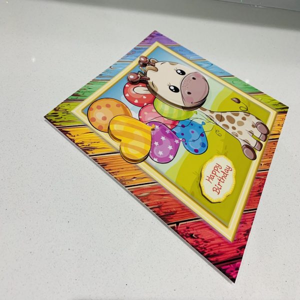 Handmade 3D Decoupage Happy Birthday Giraffe 8x8 Greeting Card - Image 2
