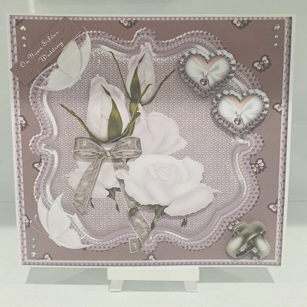Handmade 3D Decoupage Silver Wedding Anniversary 8x8 greeting card