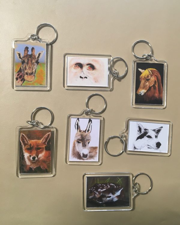 Keyrings - Artworks of Giraffe, Fox, Orangutang, Horse, Donkey, Husky and Fawn