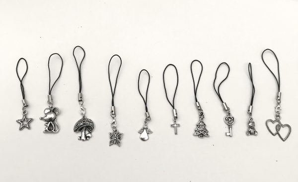 Tibetan silver bag /purse charm, black cord - xmas tree