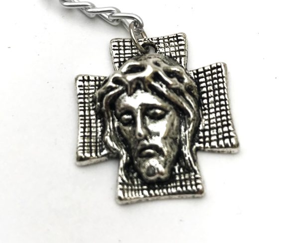 Tibetan silver keyring - large cross with Jesus head