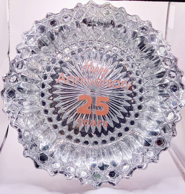 Beautiful mirror effect cut glass anniversary plate