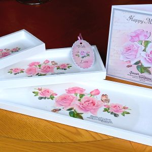 Set of 3 matching trays, Mother's Day card and matching tag