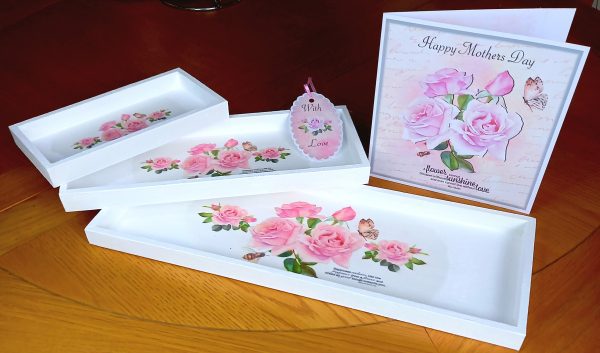 Set of 3 matching trays, Mother's Day card and matching tag