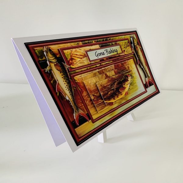 Handmade 3D Pyramage Fishing greeting card 10x7 - Image 5