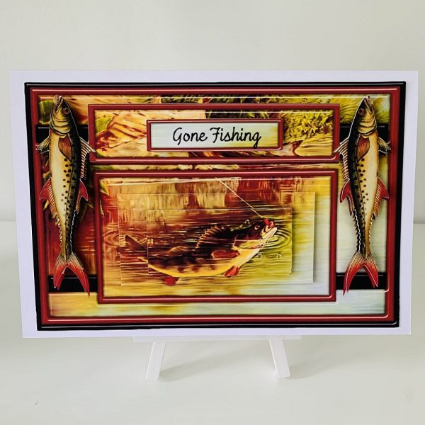 Handmade 3D Pyramage Fishing greeting card 10x7 - Image 4